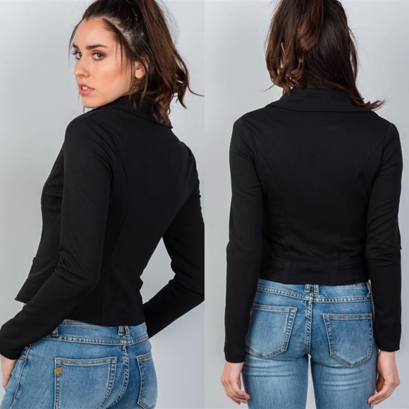 Dani Moto Crop Zipper Vegan Suede Jacket (Black) - Picture 3 of 8